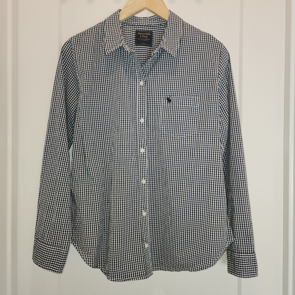 Abercrombie & Fitch Tops - Abercrombie & Fitch Women Gingham L Blue‎ White Button Shirt Long Sleeve Preppy
